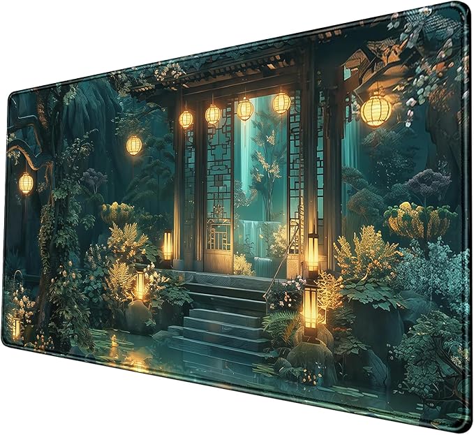 Cozy Anime Mouse Pad- Green Lofi Desk Mat by Nasdalgias