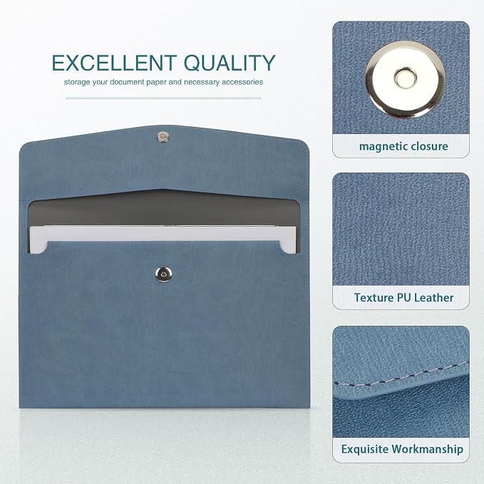 FYY File Folder, PU Leather A4 Document Holder File Organizer Filing Envelope - Image 4