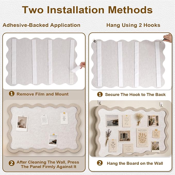 Scalloped Felt Bulletin Board, Foldable Picture Self-Adhesive Boards - Image 4