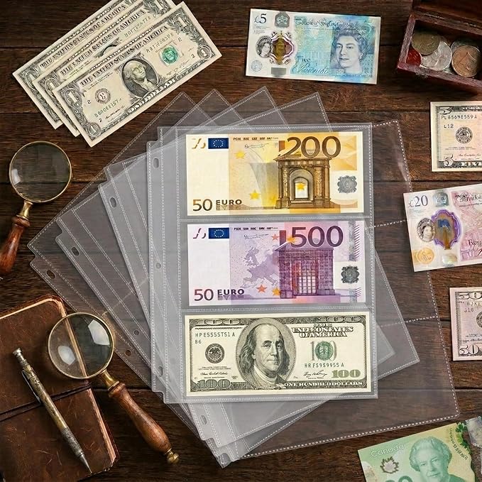 Aegero 50 Pack （7.6x3.6inch ） 3 Pockets Currency Sleeves - Image 7