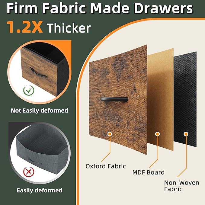 4 Drawer Lateral File Cabinet, Mobile Filing Cabinet for Large Printer, Home Office Functional Small Office Storage Cabinet & Printer Stand, Fabric Drawer, Fits Letter/A4, Rustic Brown-DeskLoop Office