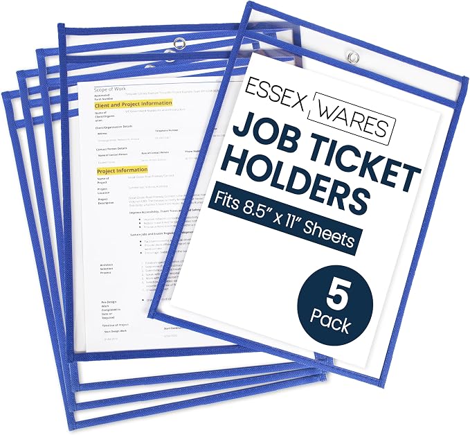 Essex Wares - 5 Pack, Job Ticket Holders, Reusable & Easy Erase Plastic Invoice by EssexWares