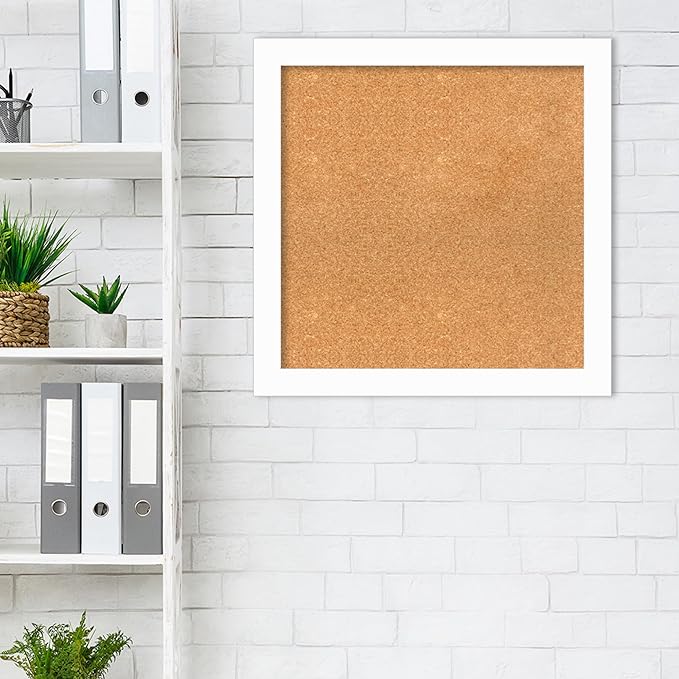 Amanti Art Natural Cork Board for Wall, 25x25 Vision Board with White Frame, Medium Corkboard Office Decor for Home Organization, Casual Corkboard Pinboard to Display Items for Home Organization in-DeskLoop Office
