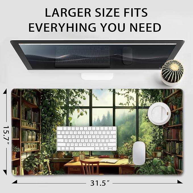 Green Library Study Room Large Gaming Mouse Pad 31.5"x15.7"｜XXL Desk Mat - Image 4