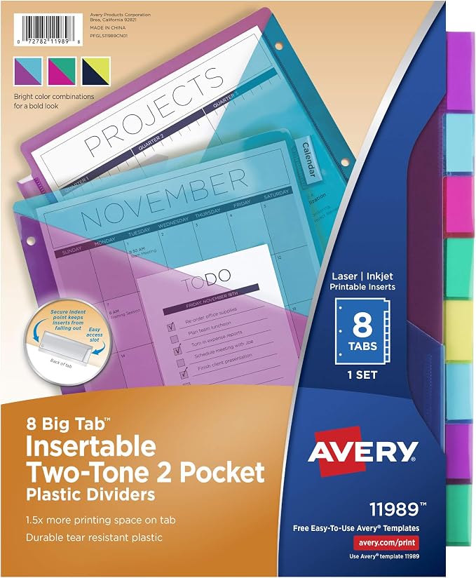 Avery Big Tab Insertable Plastic 2 Pocket Dividers by Avery
