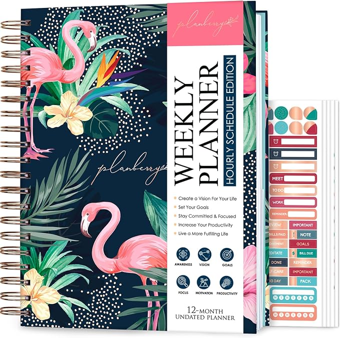 PLANBERRY Large Hourly Schedule Planner Premium – Undated Organizer by PLANBERRY
