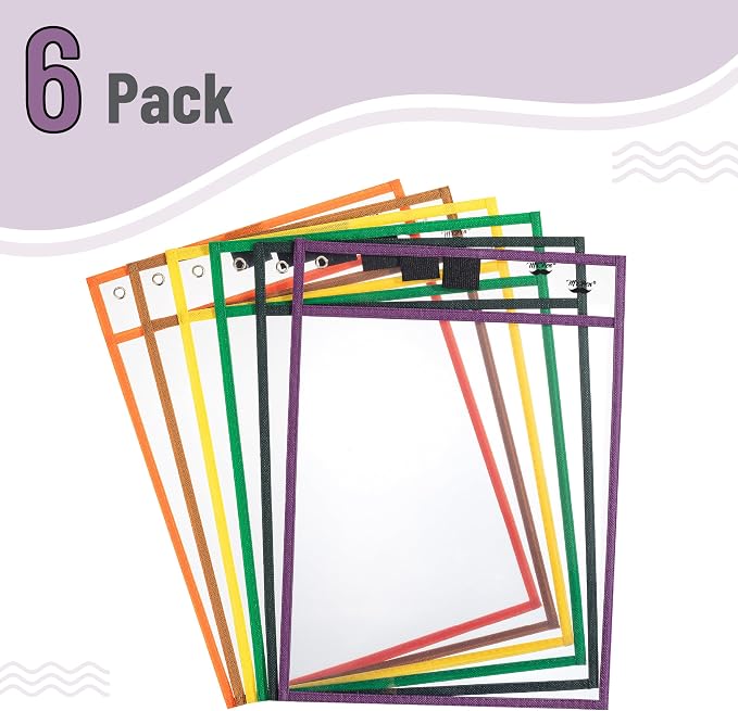 Mr. Pen- Reusable Dry Erase Pocket Sleeves, 6 Pack, Colorful | Multicolored - Image 2