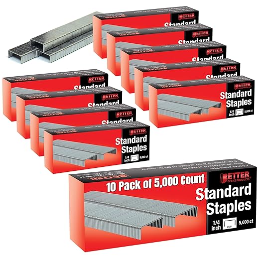 Better Office Products 50, 000 Staples, 10 Pack of 5, Chisel Point Tips by BetterOfficeProducts