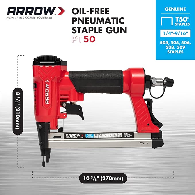 Arrow PT50 Oil-Free Pneumatic Staple Gun, Professional Heavy-Duty Stapler - Image 3