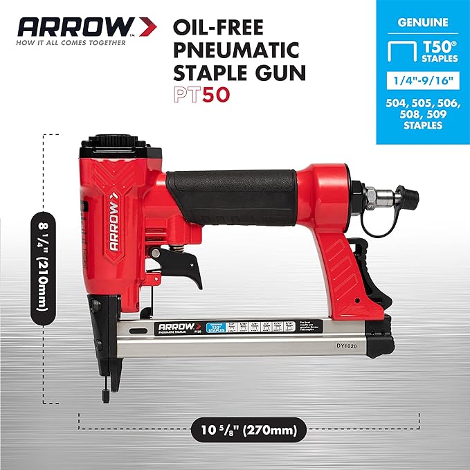 Arrow PT50 Oil-Free Pneumatic Staple Gun, Professional Heavy-Duty Stapler - Image 3