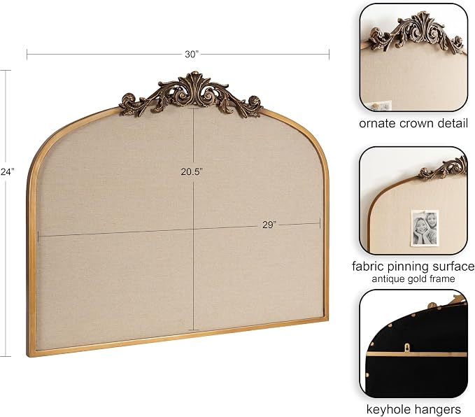Kate and Laurel Arendahl Wide Decorative Arch Pinboard; 30 x 24; Gold; Framed - Image 2