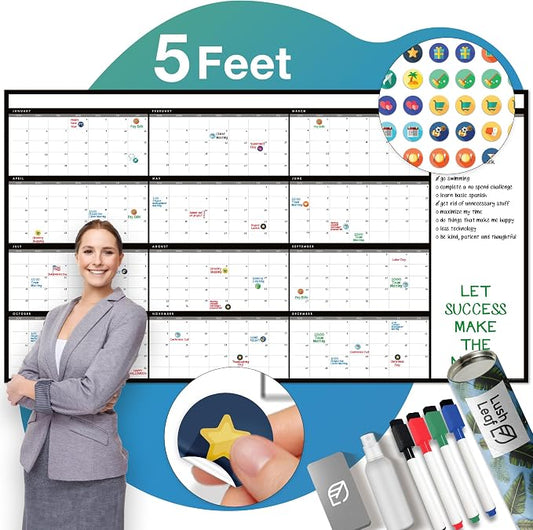 Large Dry Erase Calendar for Wall, Reusable by LushleafDesigns