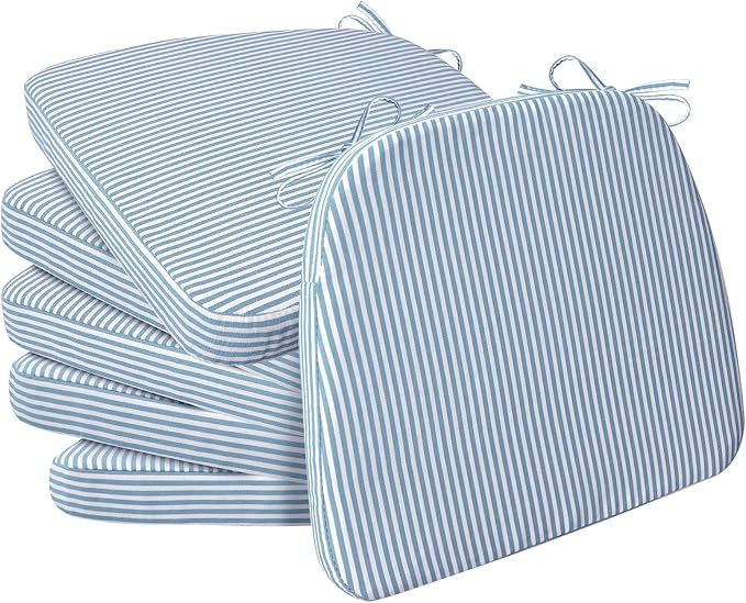 AAAAAcessories D-Shaped Chair Cushions, Machine-Washable Cover, Pinstripe Blue by AAAAAcessories
