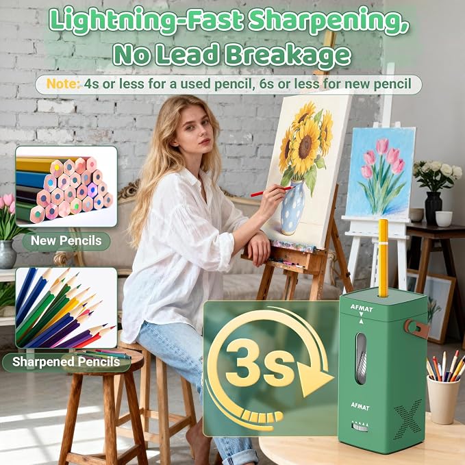 AFMAT Electric Pencil Sharpener, Fully Automatic Pencil Sharpener, Auto in & Out - Image 6