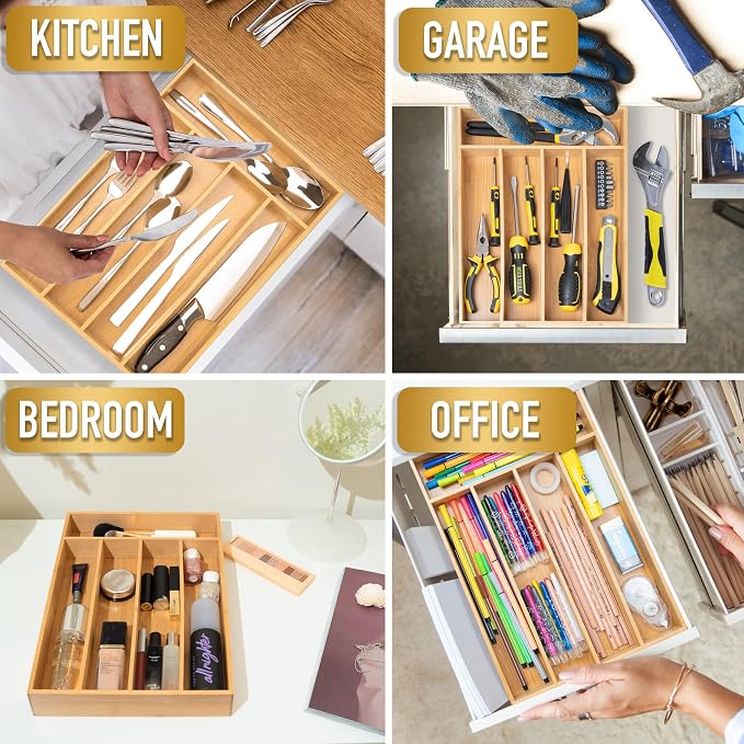Besilord Silverware Organizer Kitchen Drawer Organizer Utensil Organizer Bamboo - Image 6