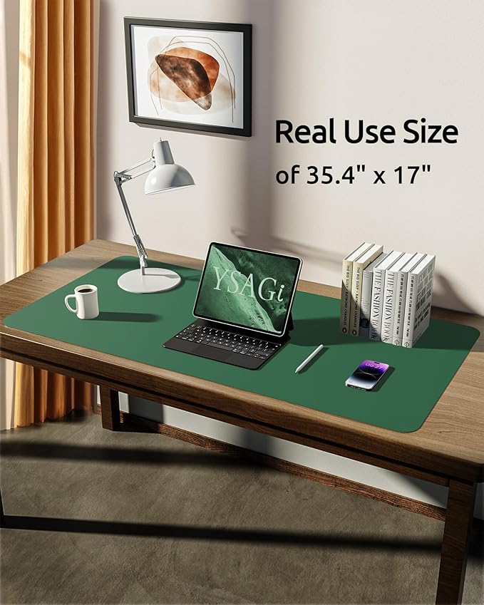 YSAGi Leather Desk Pad Protector, Office Desk Mat, Large Mouse Pad, Non-Slip PU Leather Desk Blotter, Laptop Desk Pad, Waterproof Desk Writing Pad for Office and Home (Jade Green, 35.4" x 17")-DeskLoop Office