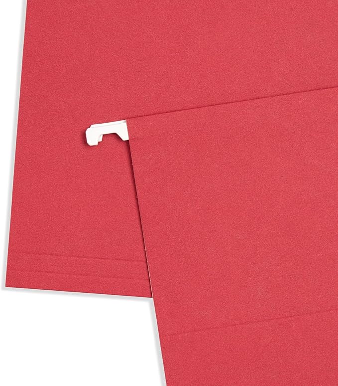 25 Blue Summit Supplies Red Hanging File Folders Letter Size – Durable 11pt Paper, Plastic Tabs and Inserts Included, Fits Standard Filing Cabinets and Desktop Organizers