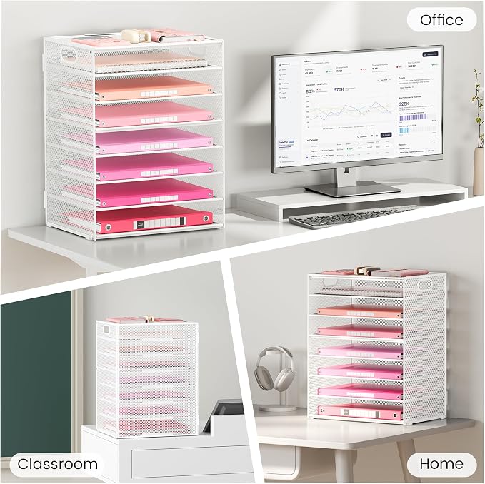 Lavatino 8-Tier Letter Tray Desk Paper Organizer, Mesh File Tray Organizer - Image 7