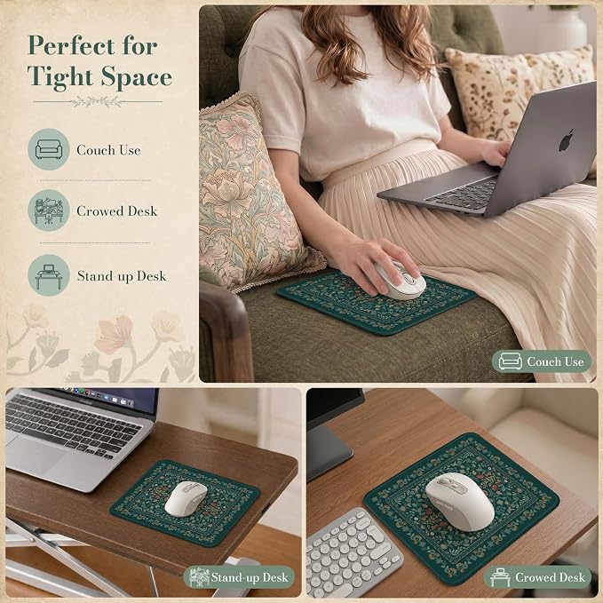 iCasso Aesthetic Small Floral Mouse Pad, Mini Portable Travel Mousepad - Image 8