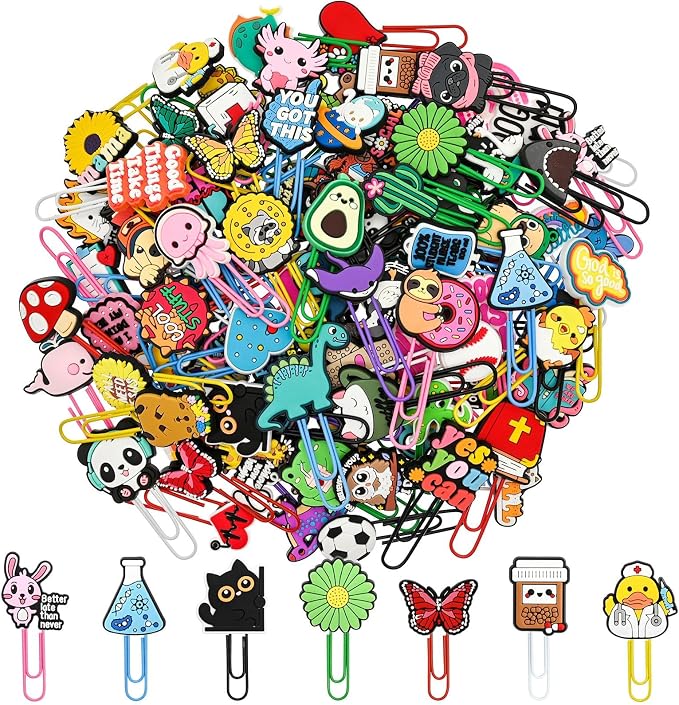 30 PCS Random Paper Clips Metal Paperclip Large Size Paper Clip Cute Bookmark by Pabucle