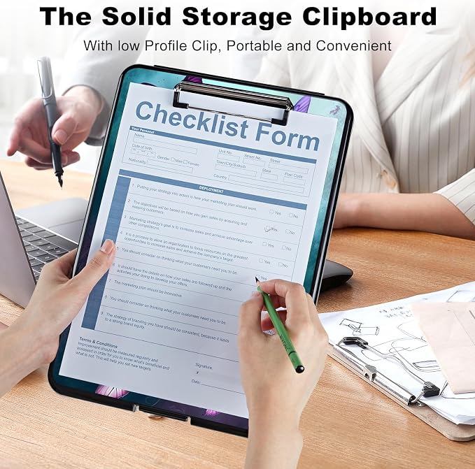 Clipboard with Storage, Plastic Storage Clipboard with Low Profile Clip - Image 4