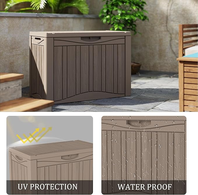 50 Gallon Lockable Resin Deck Box, Waterproof & UV-Resistant Outdoor Storage Box for Outdoor Cushion Storage, Garden Tools & Pool Accessories Storage, Gray-DeskLoop Office