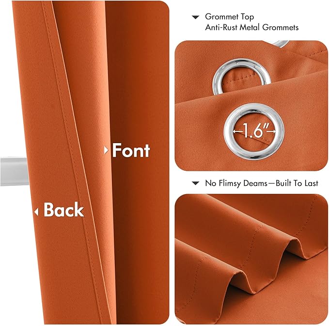 MIULEE Orange Blackout Curtains for Bedroom Living Room 96 Inches Long 2 Panels, Thermal Insulated Room Darkening Fall Drapes Solid Grommet Noise Reduction Light Blocking Window Treatments 40x96 Inch-DeskLoop Office