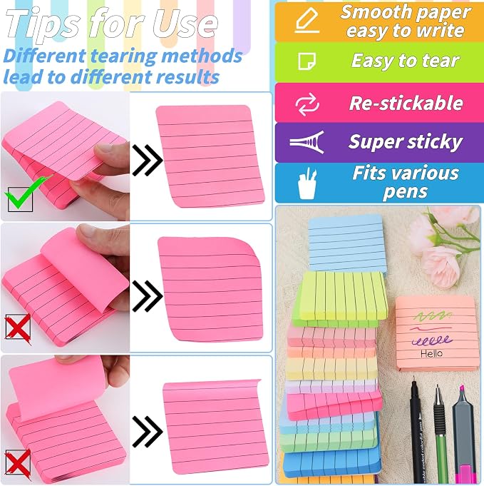 60 Pads Round Corner Lined Sticky Notes 3x3 in Post, 12 Bright Colors - Image 4