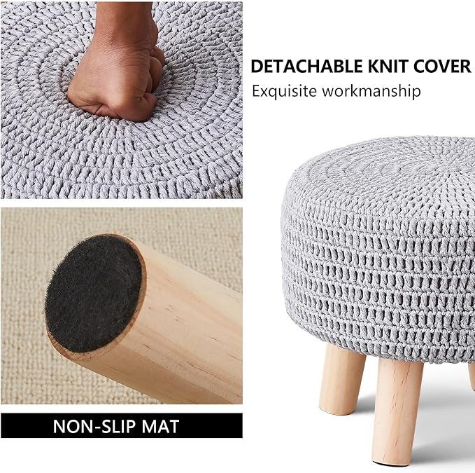 Wimarsbon Small Ottomans, 100% Hand Knitted Pouf Ottoman, Round Footrest - Image 5