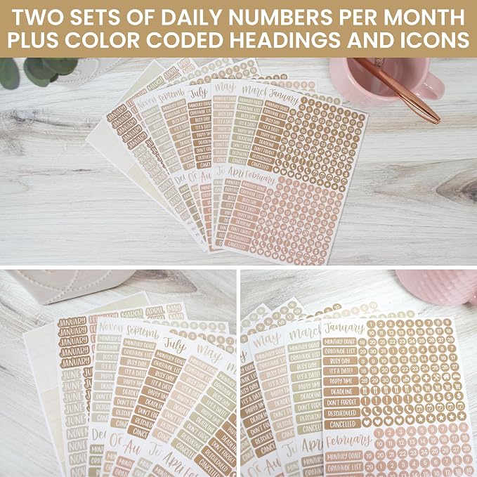 bloom daily planners Muted Neutrals Calendar Essentials Planner Stickers - Image 5