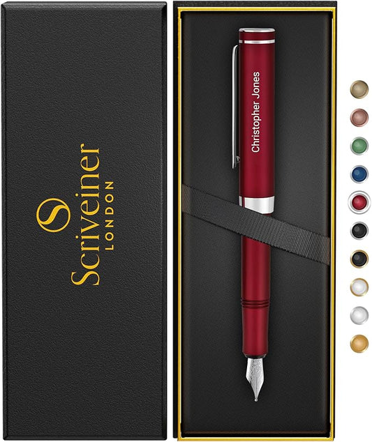 Scriveiner Personalized Luxury EDC Fountain Pen, Stunning Matt Red Pocket Pen by Scriveiner