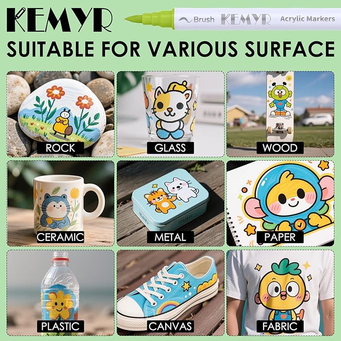 24 Colors Brush & Fine Tip Acrylic Paint Pens, Dual Tip Acrylic Paint Markers for Paper, Wood, Canvas, Stone, Rock, Glass, Fabric, DIY, Ceramic, Art Supplies for Kids and Adults Drawing-DeskLoop Office