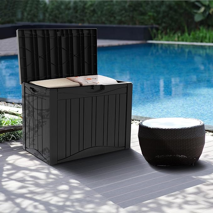 50 Gallon Outdoor Storage Box Waterproof Lockable Resin Deck Box Large, Patio Storage Bin for Pool Accessories Cushion Furniture, Garden Tools, UV-Resistant Outside Delivery Black-DeskLoop Office