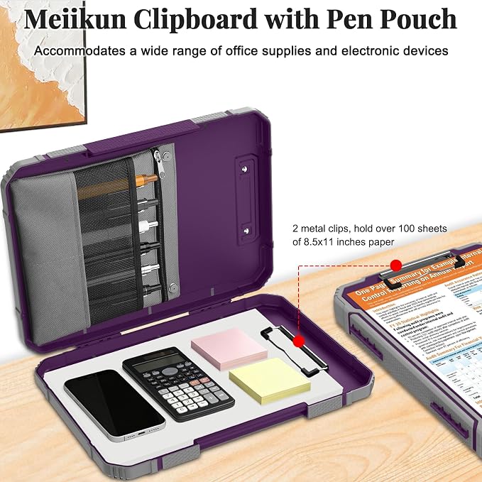 Meiikun Clipboard with Storage, Rugged Shockproof Protective, Internal Pen - Image 6