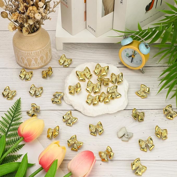 JANYUN 60Pcs Cute Gold Bow Push Pins Decorative Thumb Tacks - Image 7