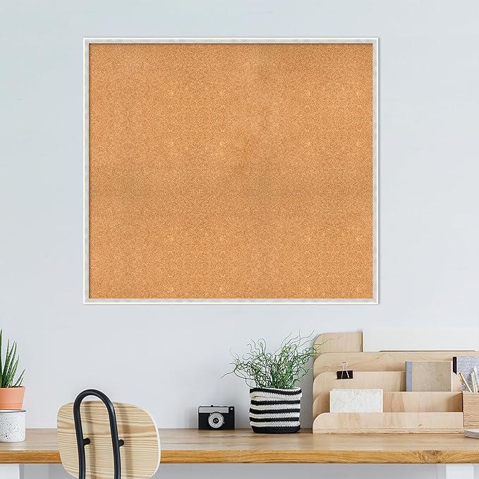 Amanti Art Natural Cork Board for Wall, 37x41 Vision Board with White Frame, Oversize Corkboard Office Decor for Home Organization, Modern Corkboard Pinboard to Display Items for Home Organization in-DeskLoop Office