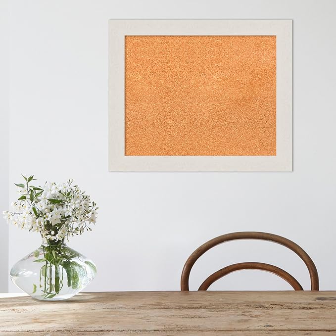 Amanti Art Natural Cork Board for Wall, 19x23 Vision Board with White Frame, Small Corkboard Office Decor for Home Organization, Country Rustic Corkboard Pinboard to Display Items for Home-DeskLoop Office