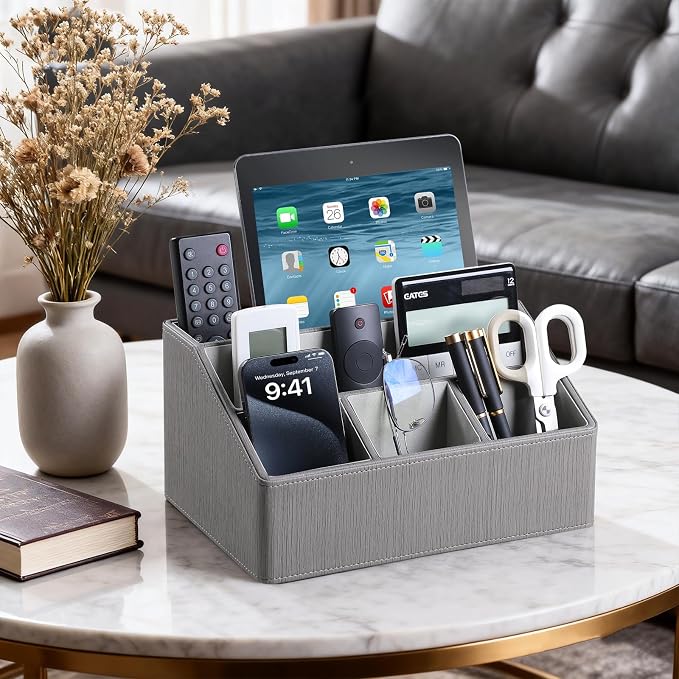 PU Leather Desk Organizer, Luxury Remote Control Holder - Image 2