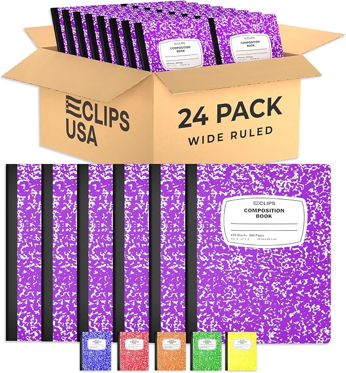 Composition Notebook Wide Ruled Composition Notebooks Bulk Purple Marble Hard by E-CLIPSUSA