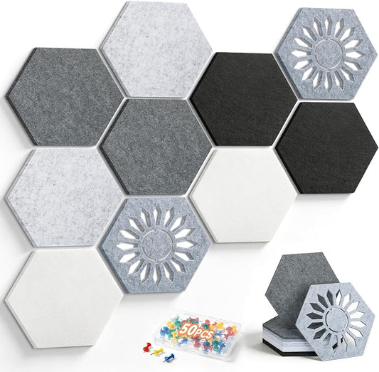 10 Pack Hexagon Felt Bulletin Board Tiles, 9mm Thick Pin Board by Fynnsilas