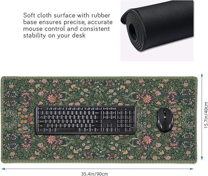 Dark Green Floral XXL Desk Mat, Extra Large Mouse Pad - Image 5