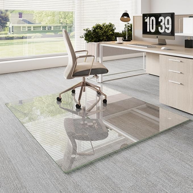 Koonmi Chair Mat for Carpet, Tempered Glass 45"x53" Office Chair Mat, Glass by KOONMI