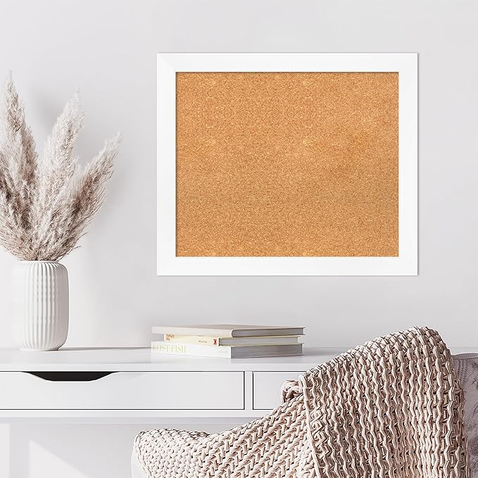 Amanti Art Natural Cork Board for Wall, 23x27 Vision Board with White Frame, Medium Corkboard Office Decor for Home Organization, Modern Corkboard Pinboard to Display Items for Home Organization in-DeskLoop Office