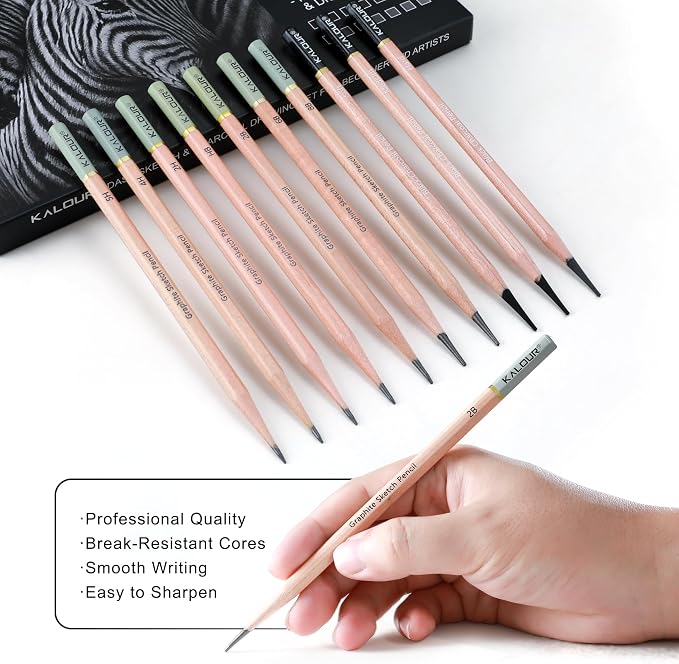 KALOUR 28 Pro Sketching Drawing Pencils Set – 14 Graphite Pencils, Charcoal - Image 4