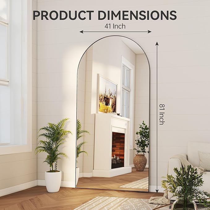 Hasipu 81" x 41" Arched Full Length Mirror Extra Large Wall Mounted Hanging or Leaning Mirror, Aluminum Frame Tempered Glass Rectangle Mirror, for Bedroom Living Room Cloakroom, Black-DeskLoop Office