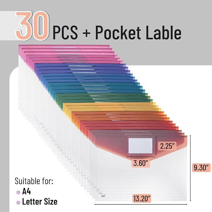 Mr. Pen- Clear Plastic Envelopes File Folders, 30 Pack, Letter Size | Colorful - Image 2