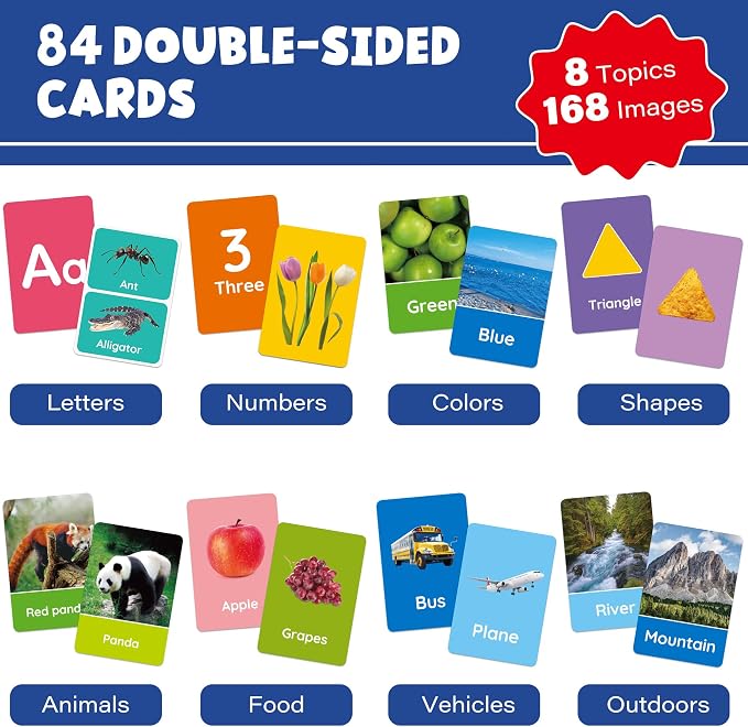 BenBen Flash Cards for Toddlers 1-3, Rip Proof & Waterproof, 84 Double-Sided - Image 2