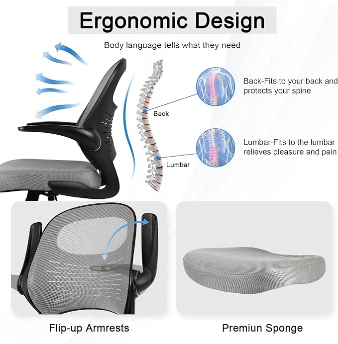 HYLONE Drafting Chair Tall Office Chair with Flip-Up Armrests Ergonomic Computer Chair with Lumbar Support Adjustable Footrest Ring Mesh Standing Desk Chair (Black)-DeskLoop Office