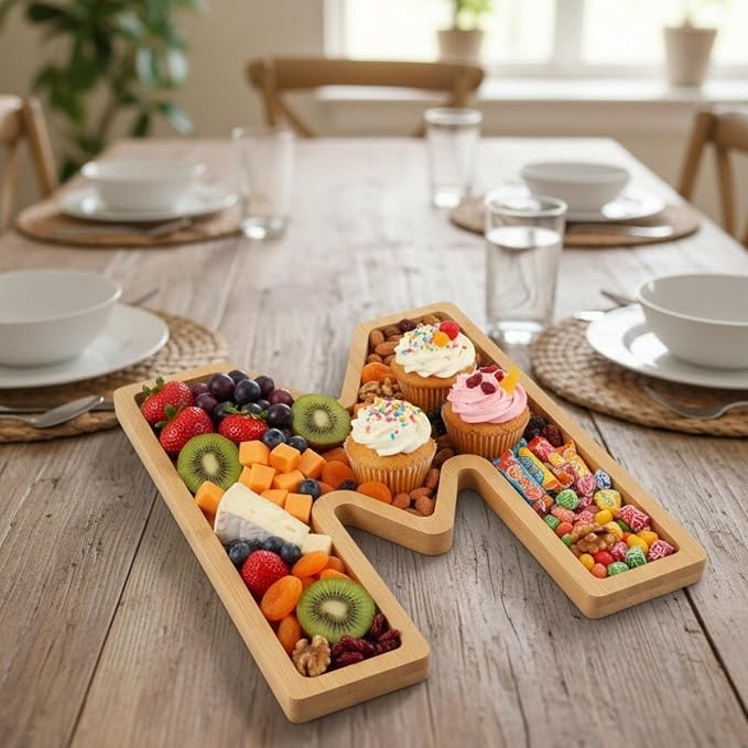 Bamboo Letter Food Board Tray Fillable Wooden Snack Serving Platters - Image 2
