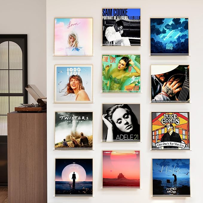 Laurensory 12 Pack Vinyl Record Shelf Wall Mount Shelves, 12 inch Clear Acrylic - Image 3